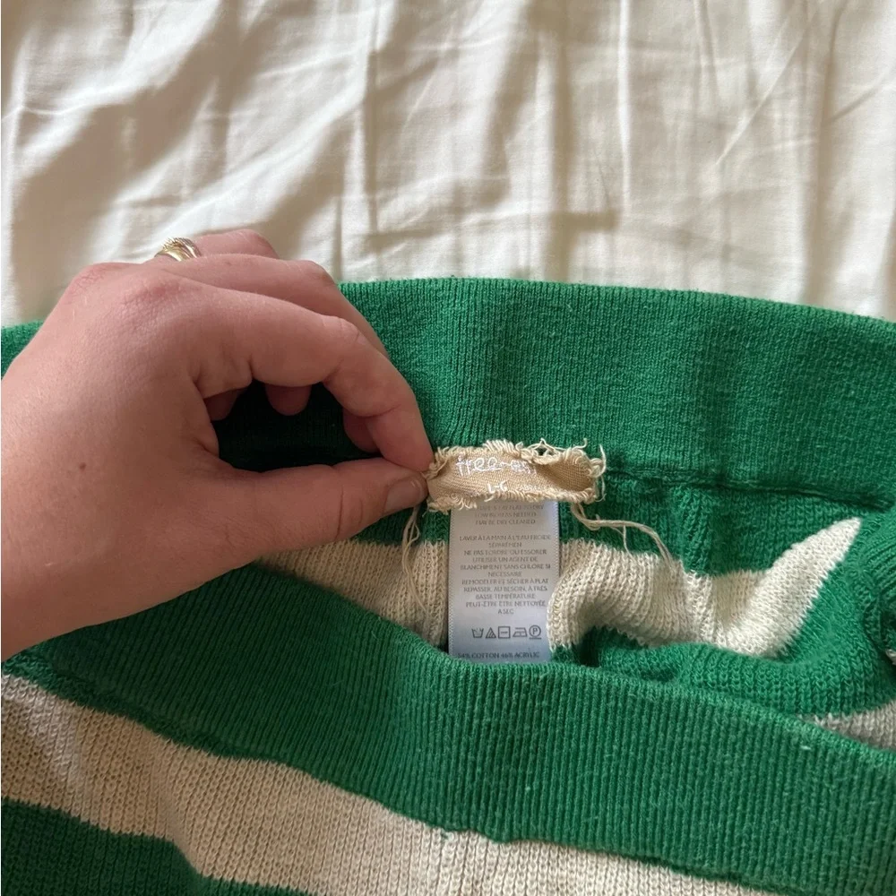 Free People High-Waist Green and Cream Striped Knit Shorts
